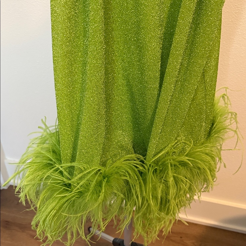 Oseree Lime Green Feather Trim Mini Dress - Picture 2 of 3